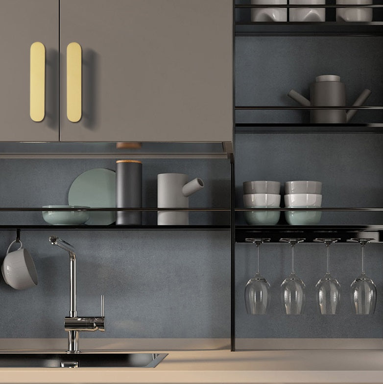 Modern Flat T-Bar Kitchen Cupboard Handles in Brushed Brass Finish