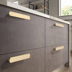 Modern Flat T-Bar Kitchen Cupboard Handles in Brushed Brass Finish