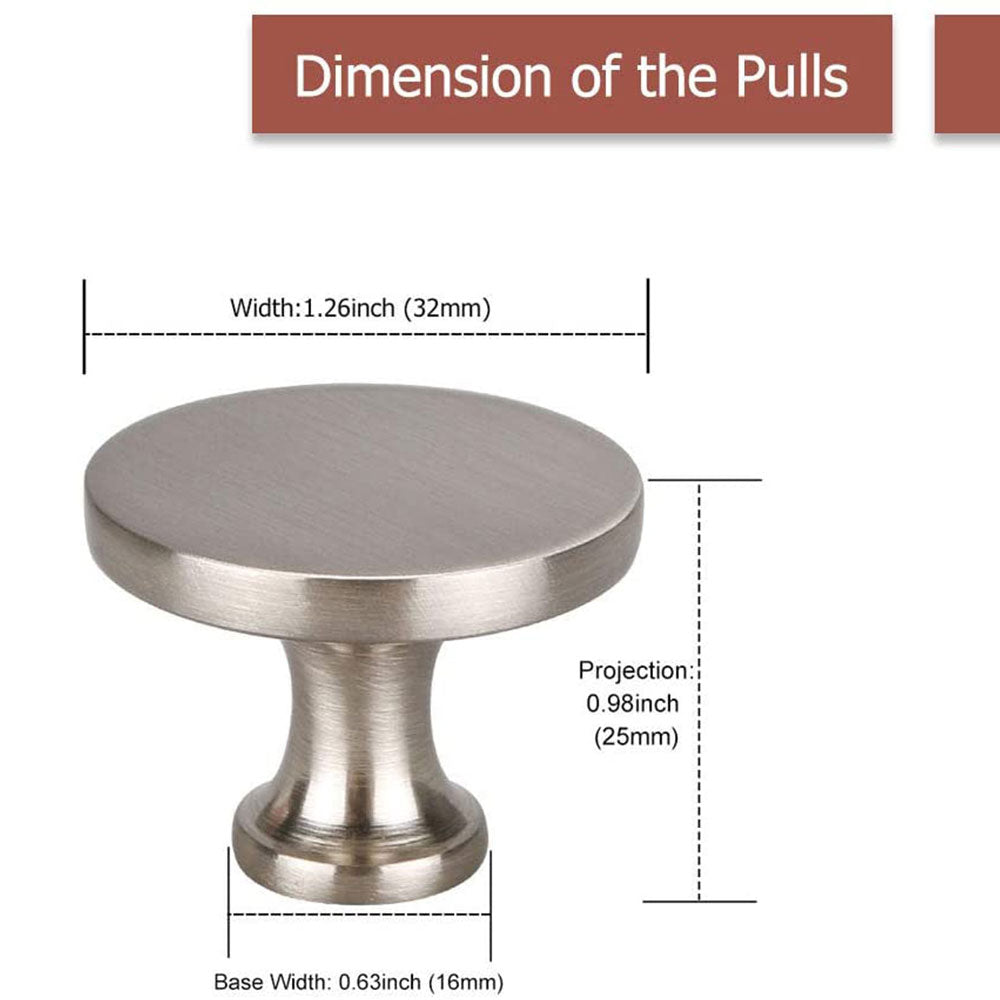 Modern Flat-Top Round Brushed Nickel Cupboard Knobs