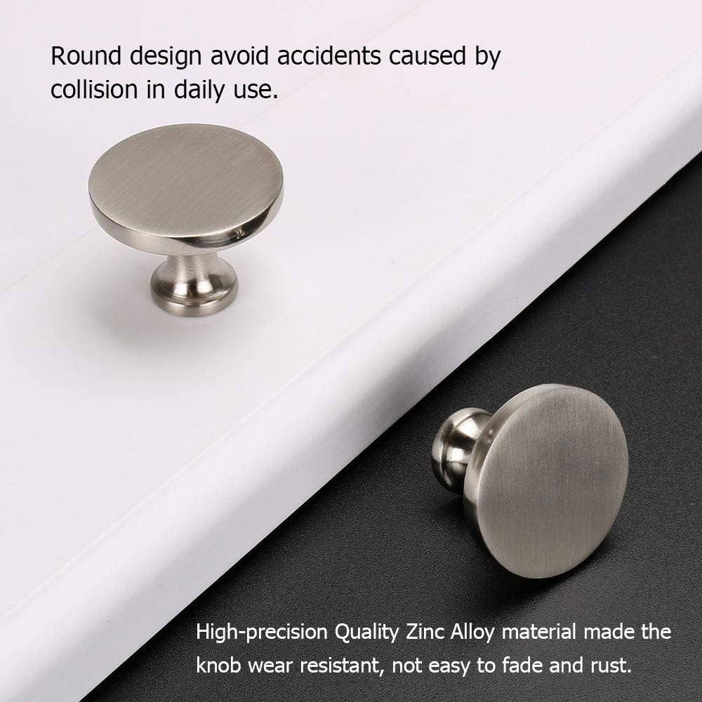 Modern Flat-Top Round Brushed Nickel Cupboard Knobs