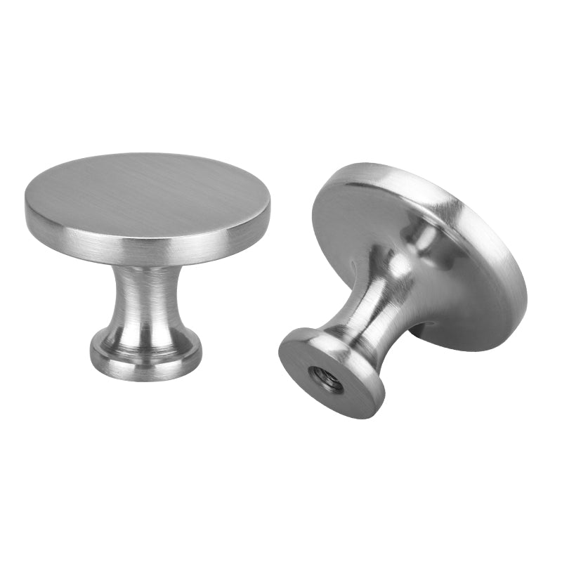 Modern Flat-Top Round Brushed Nickel Cupboard Knobs
