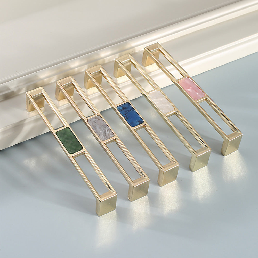 Modern Gold Openwork Cupboard Handles with Coloured Inserts