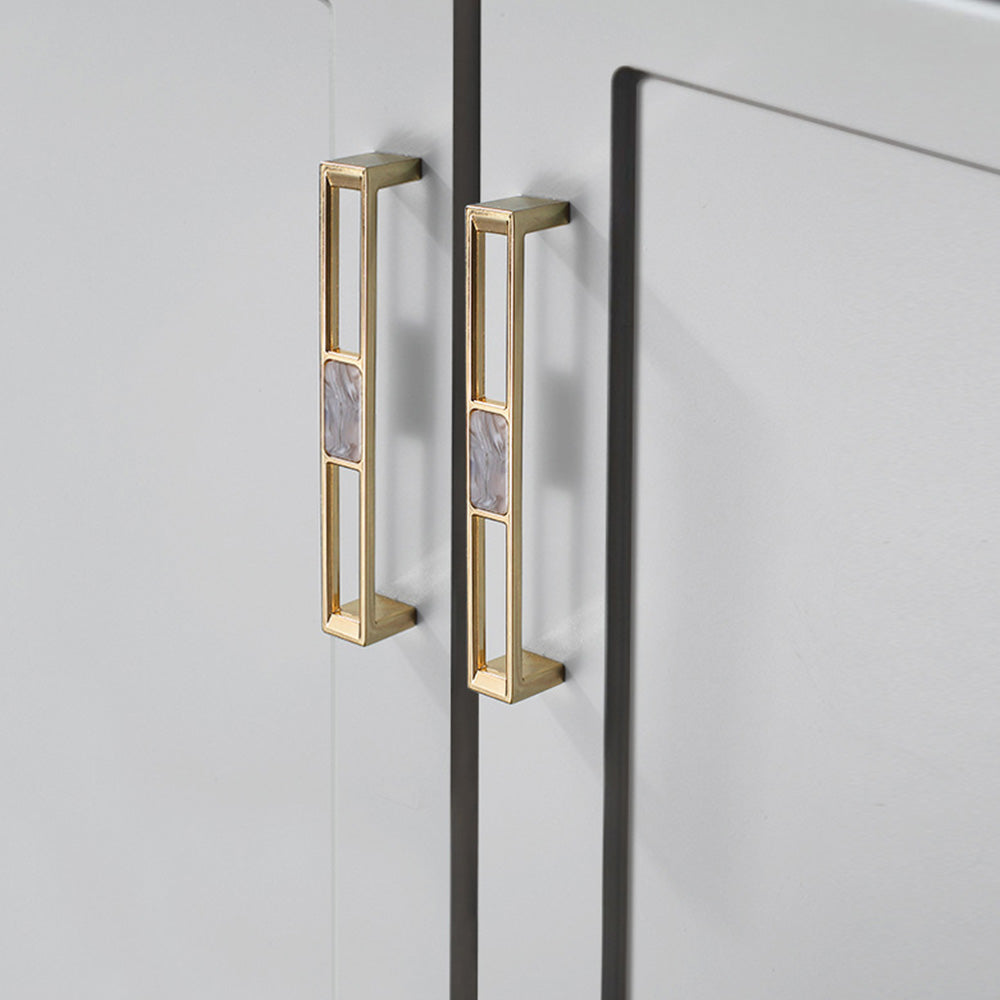 Modern Gold Openwork Cupboard Handles with Coloured Inserts