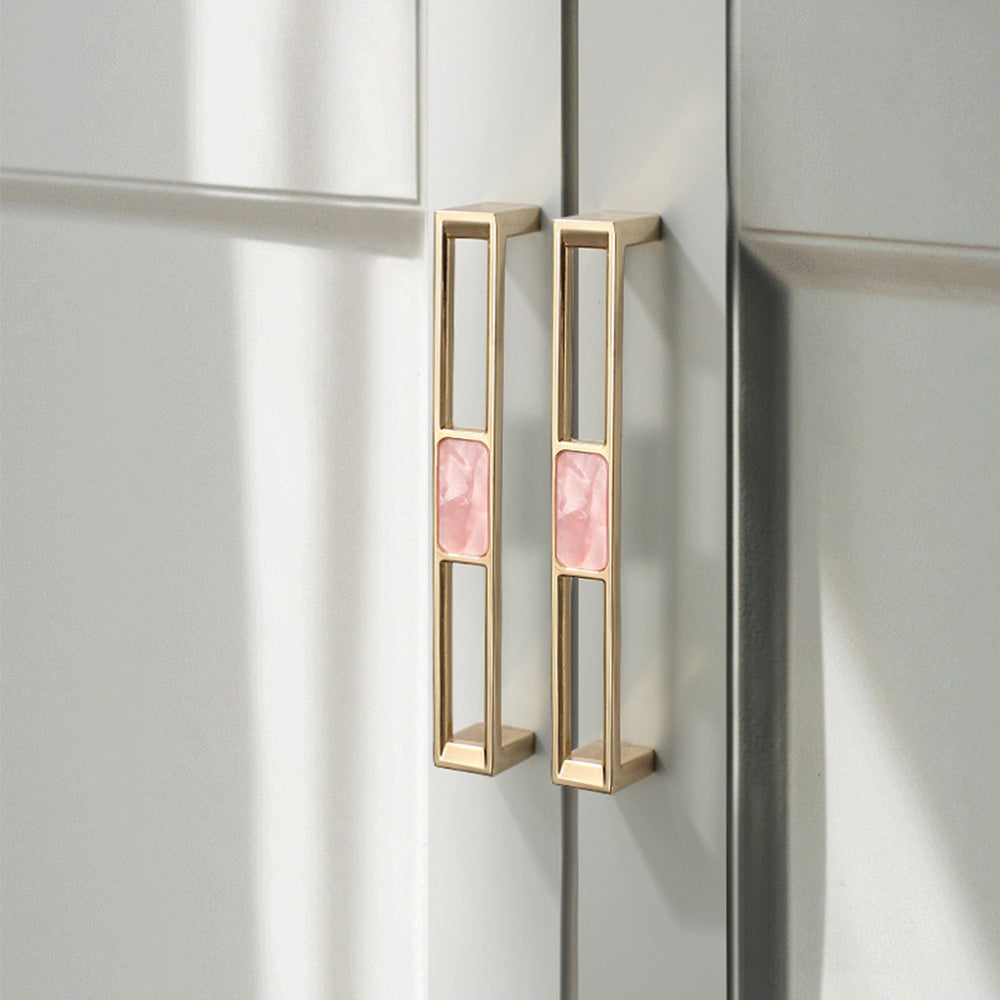Modern Gold Openwork Cupboard Handles with Coloured Inserts