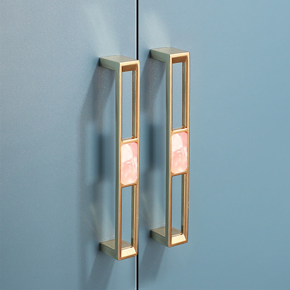 Modern Gold Openwork Cupboard Handles with Coloured Inserts