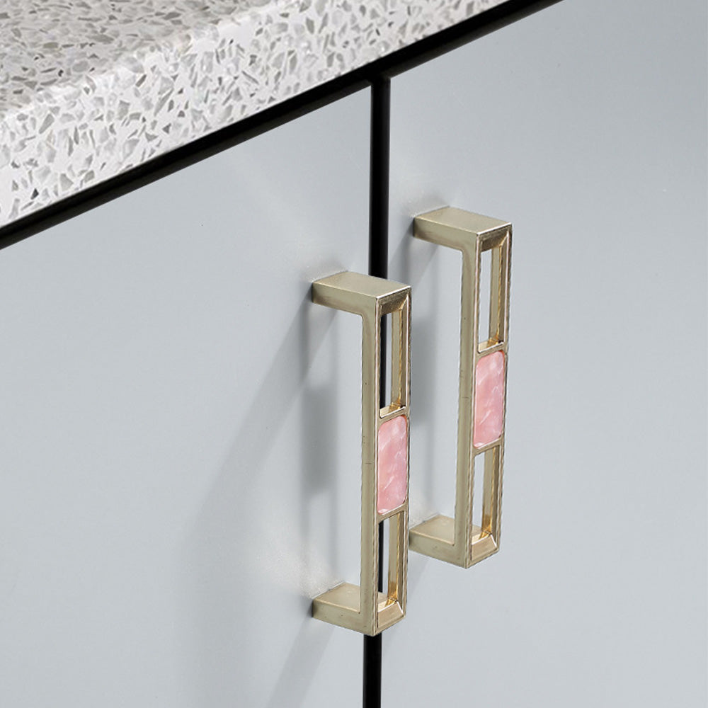 Modern Gold Openwork Cupboard Handles with Coloured Inserts