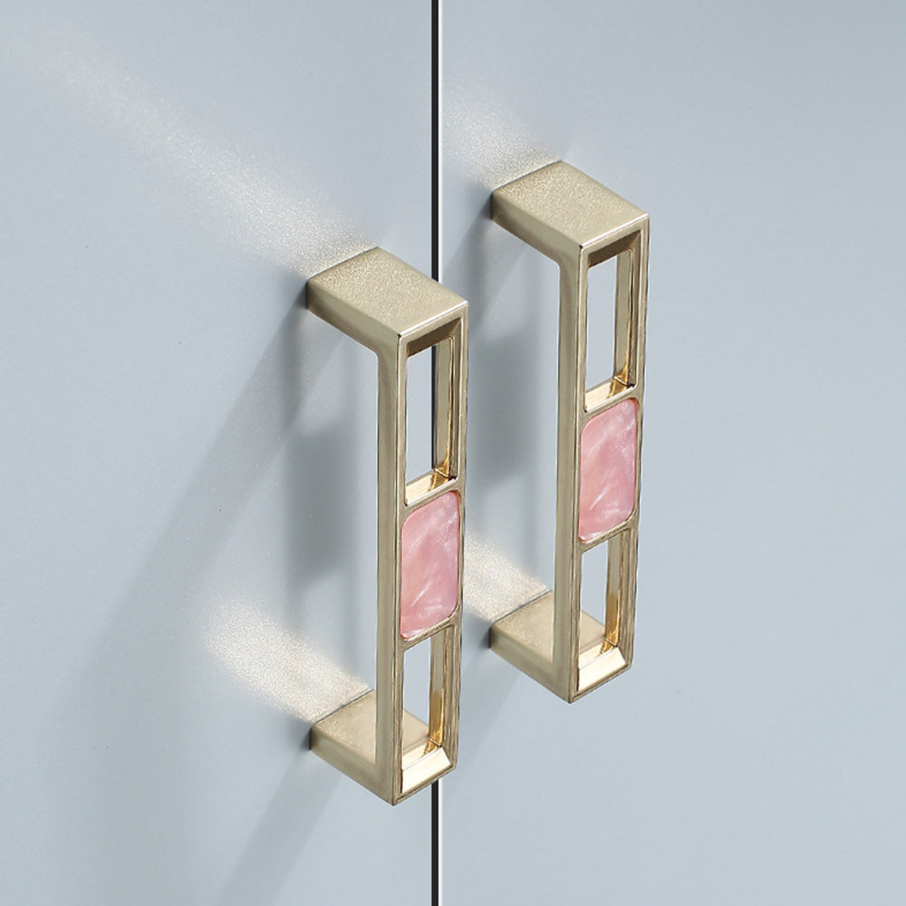 Modern Gold Openwork Cupboard Handles with Coloured Inserts