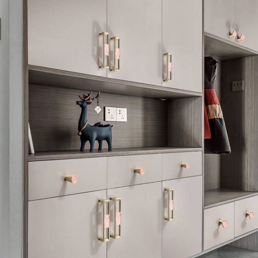 Modern Gold Openwork Cupboard Handles with Coloured Inserts