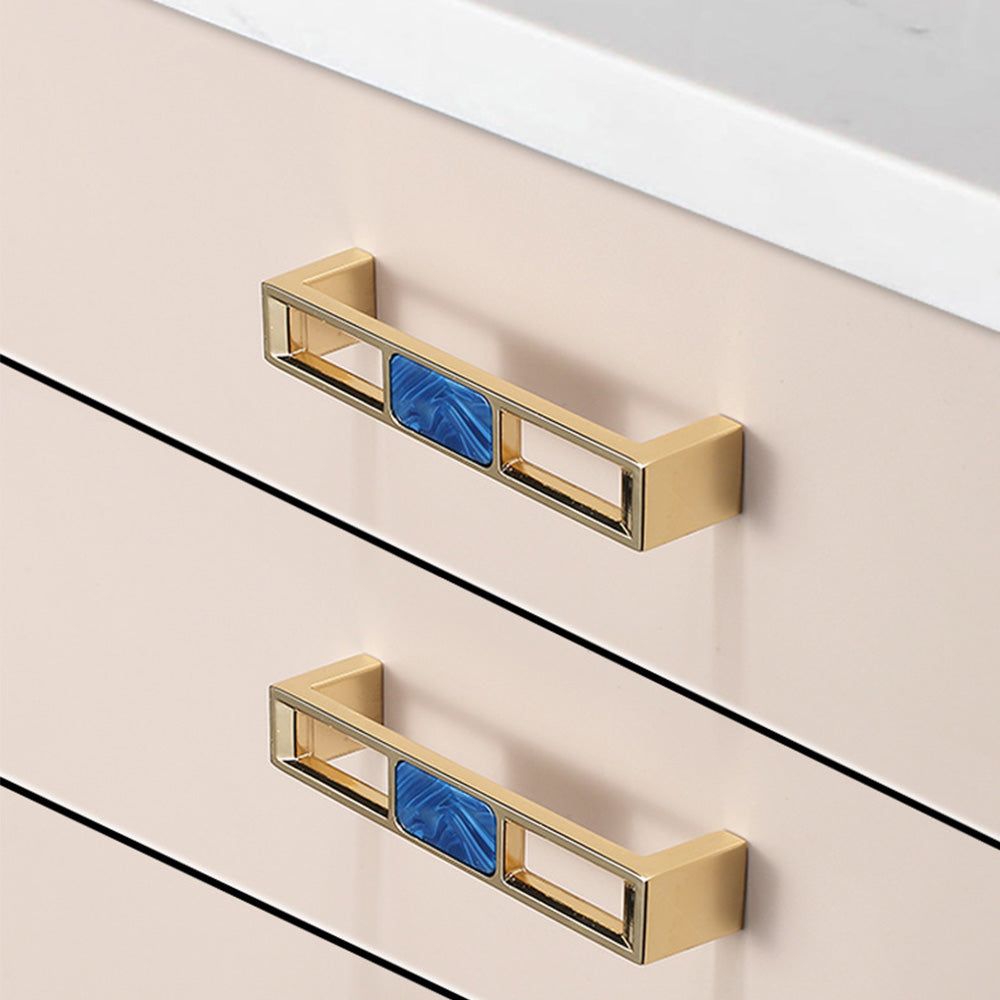 Modern Gold Openwork Cupboard Handles with Coloured Inserts