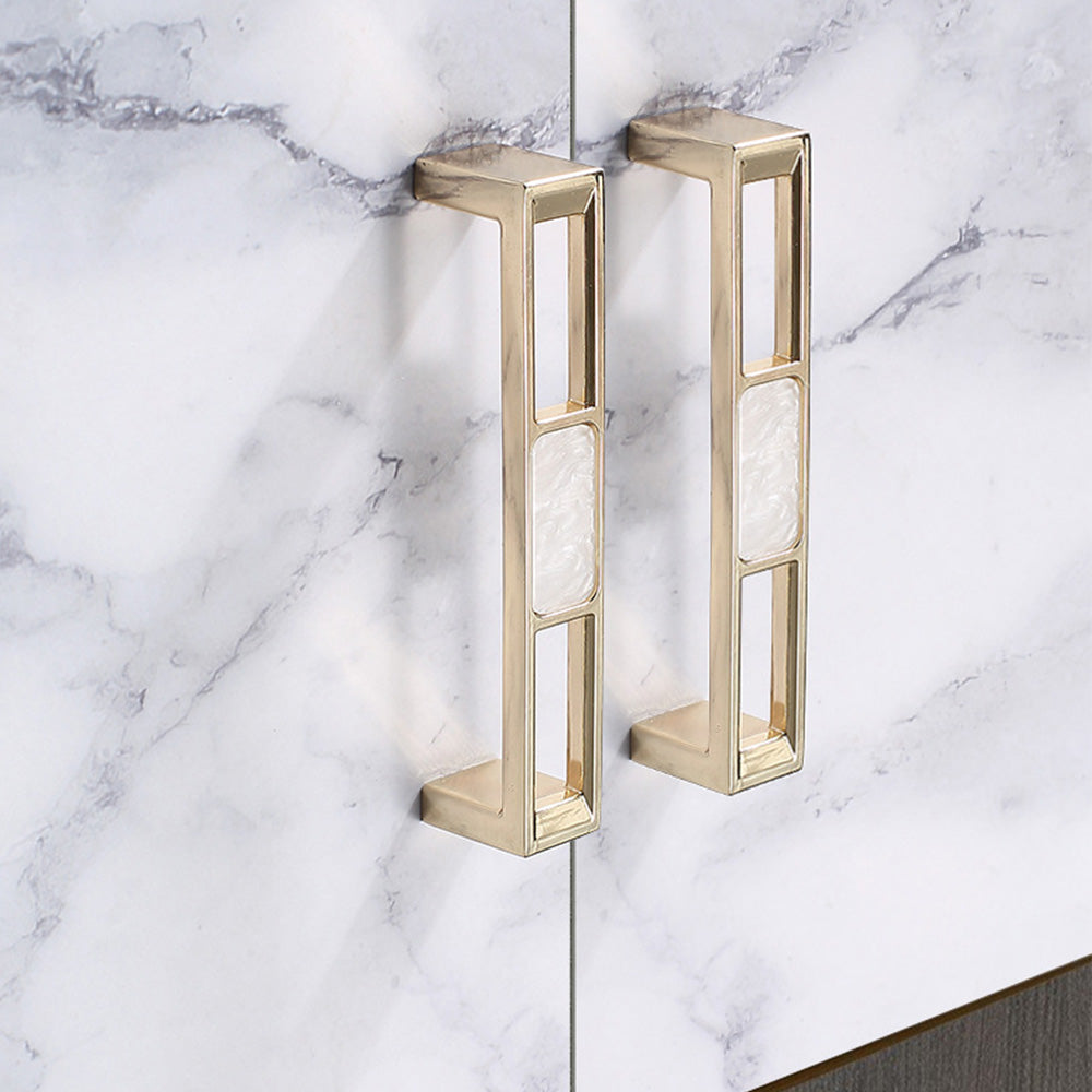 Modern Gold Openwork Cupboard Handles with Coloured Inserts