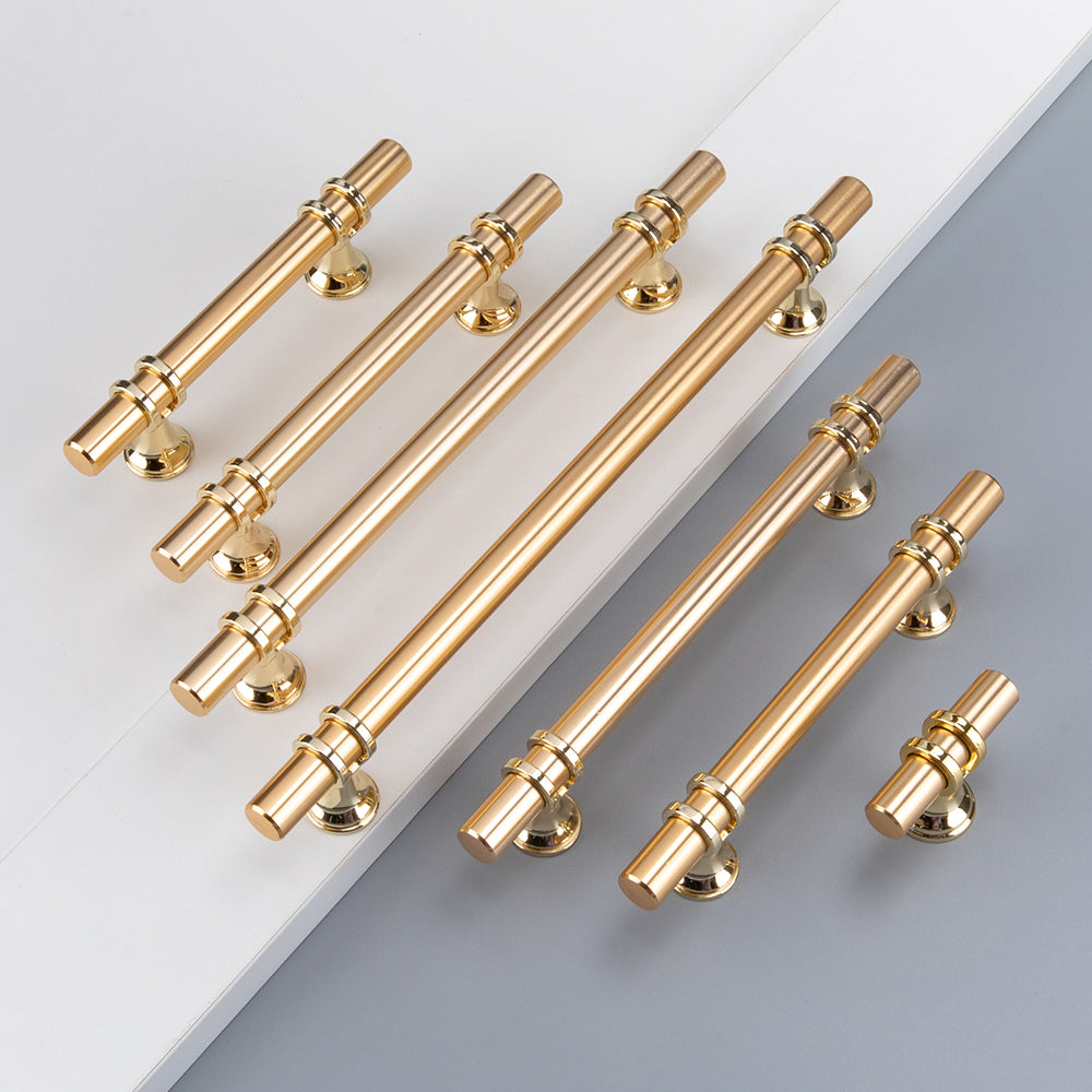 Modern Gold T-Bar Drawer Handles with Twin Rings