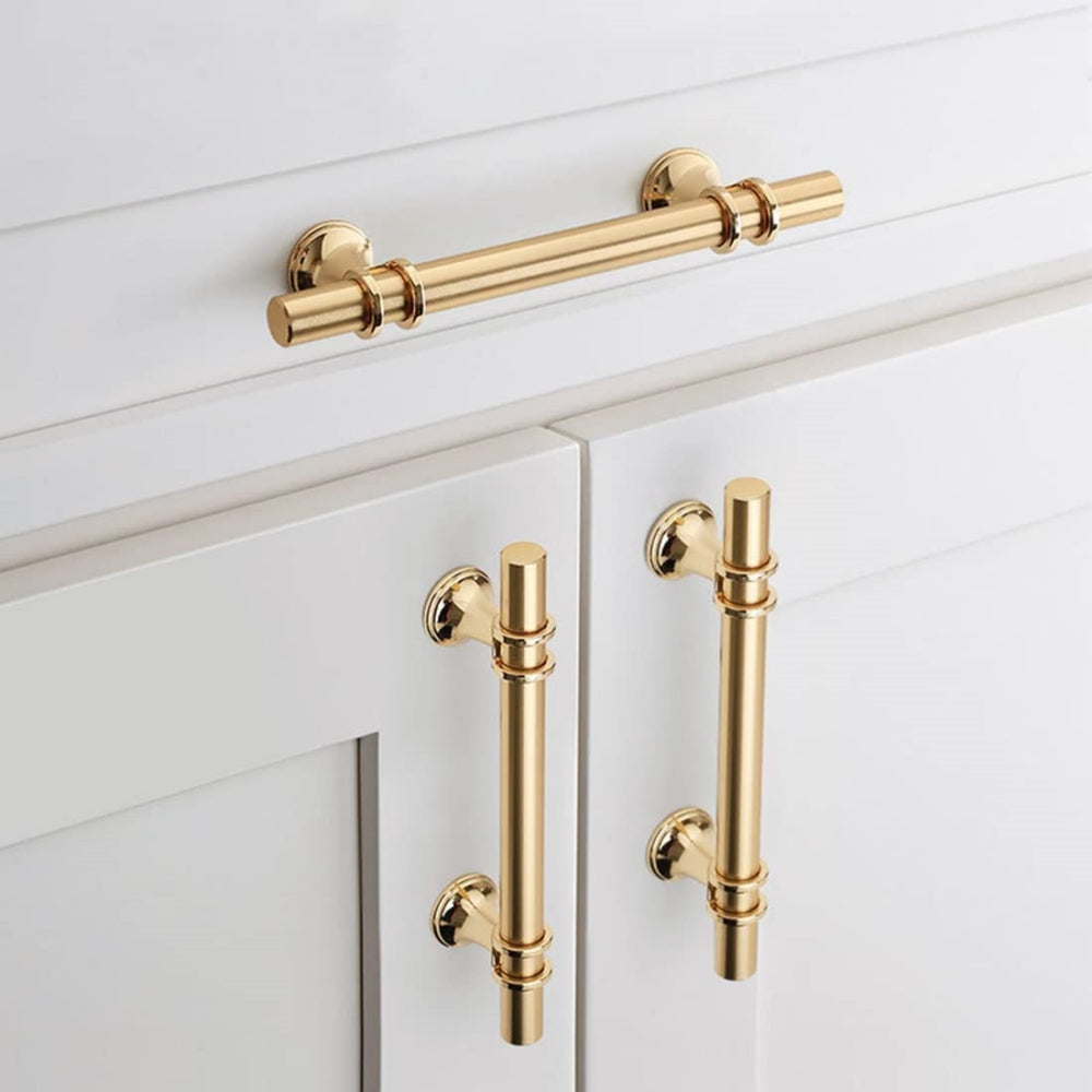 Modern Gold T-Bar Drawer Handles with Twin Rings