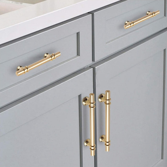 Modern Gold T-Bar Drawer Handles with Twin Rings