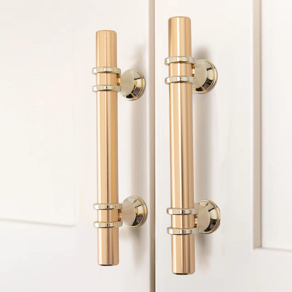Modern Gold T-Bar Drawer Handles with Twin Rings
