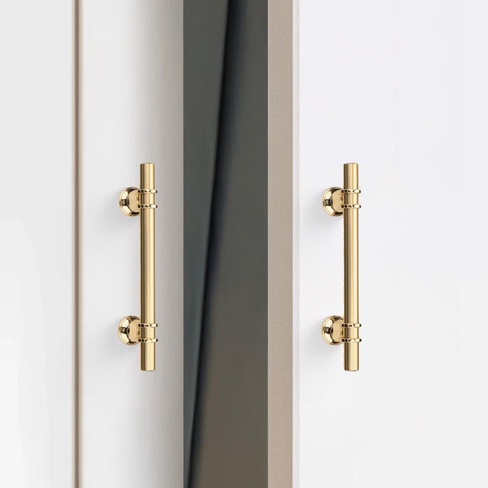 Modern Gold T-Bar Drawer Handles with Twin Rings