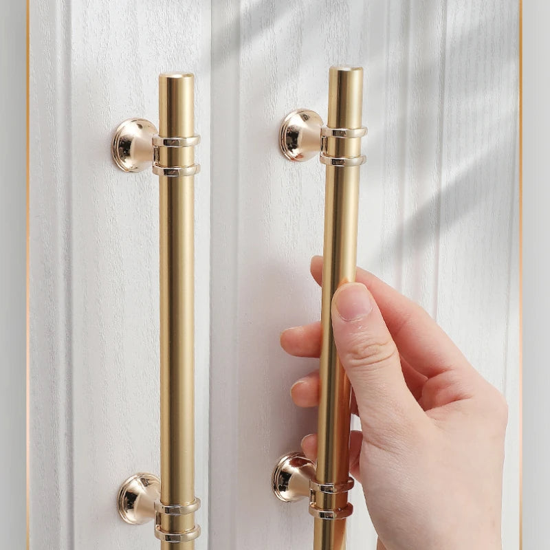 Modern Gold T-Bar Drawer Handles with Twin Rings