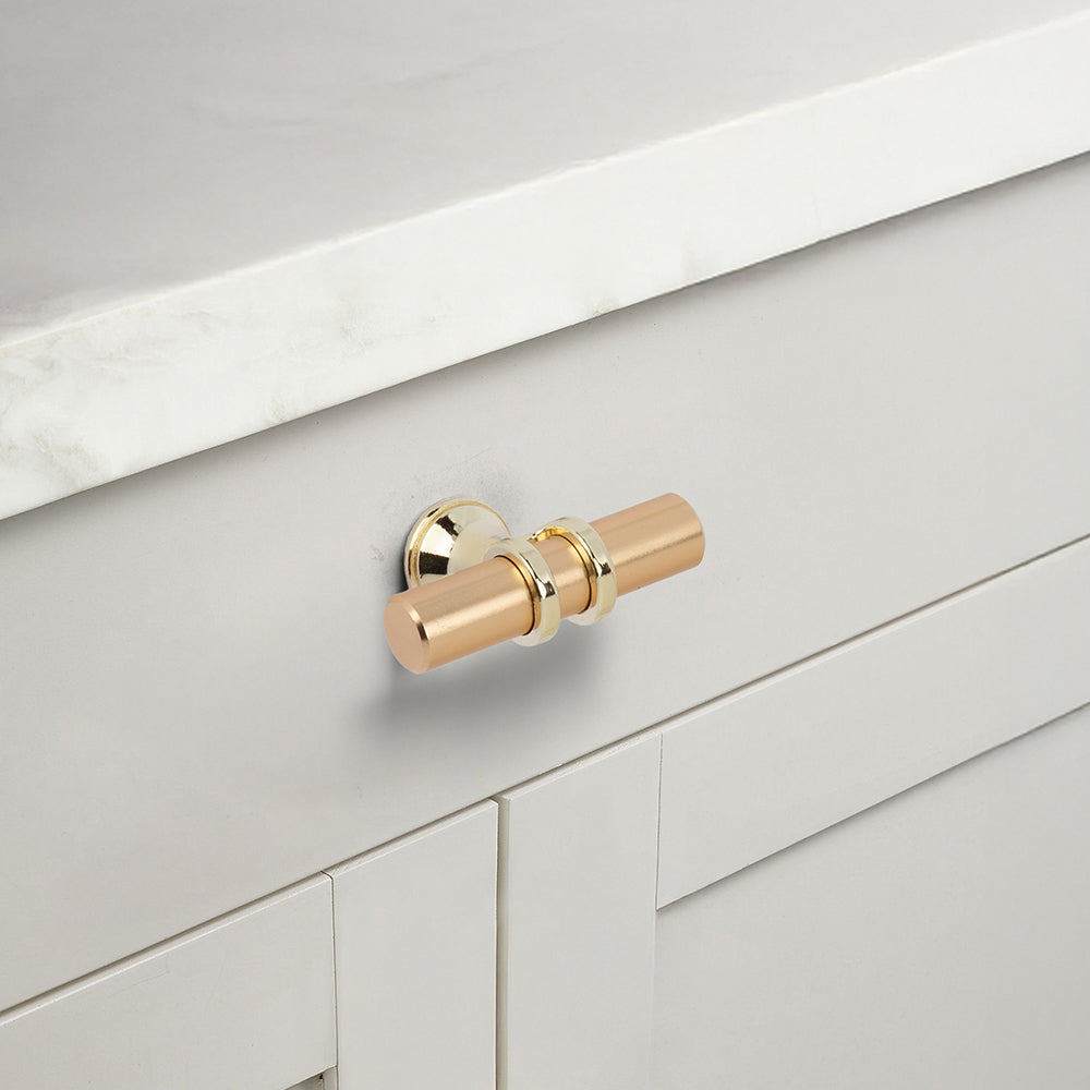 Modern Gold T-Bar Drawer Handles with Twin Rings