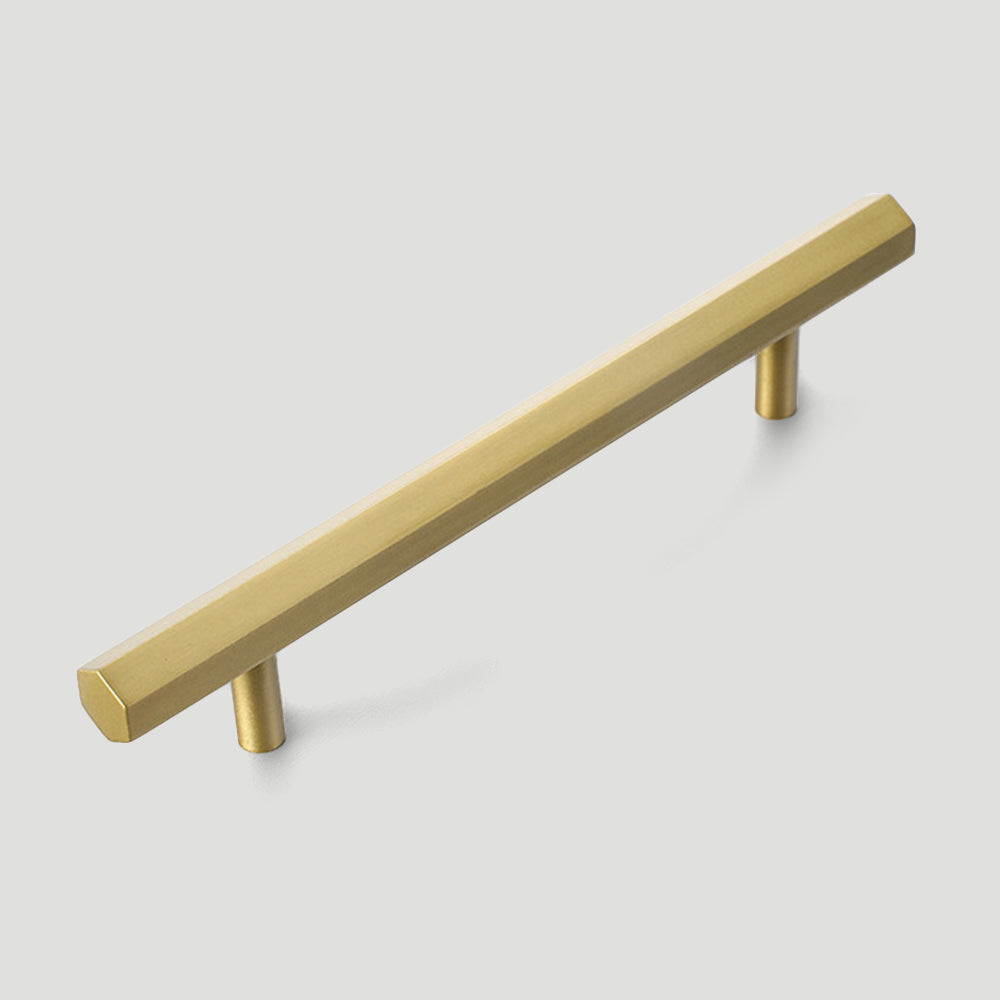Modern Hexagon T-Bar Cupboard Handles in Brushed Gold