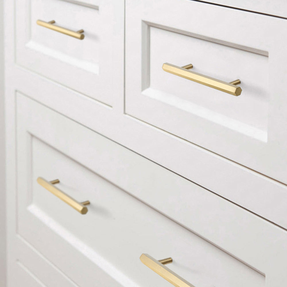 Modern Hexagon T-Bar Cupboard Handles in Brushed Gold