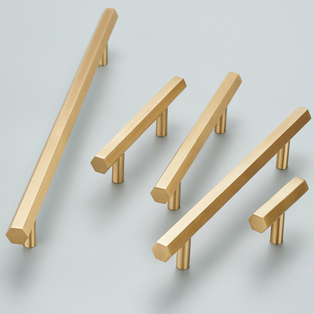 Modern Hexagon T-Bar Cupboard Handles in Brushed Gold