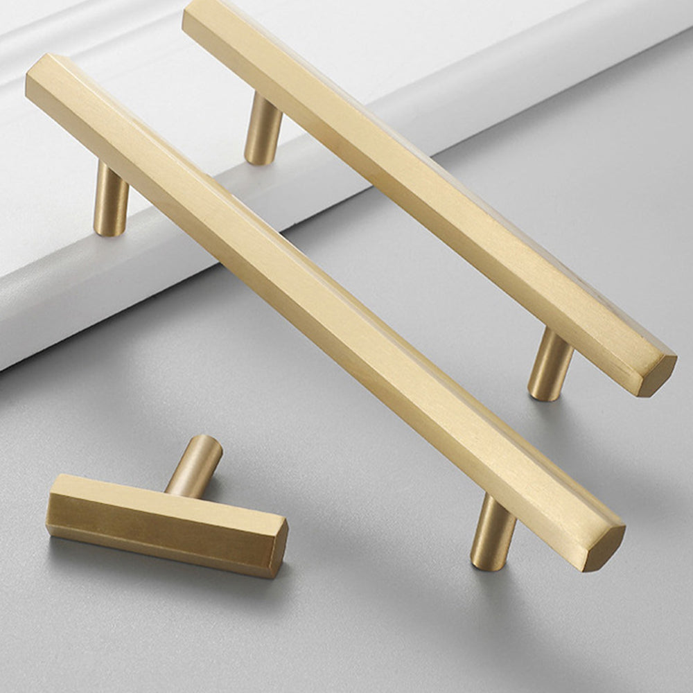 Modern Hexagon T-Bar Cupboard Handles in Brushed Gold