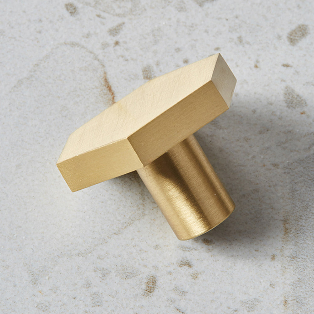 Modern Hexagon T-Bar Cupboard Handles in Brushed Gold