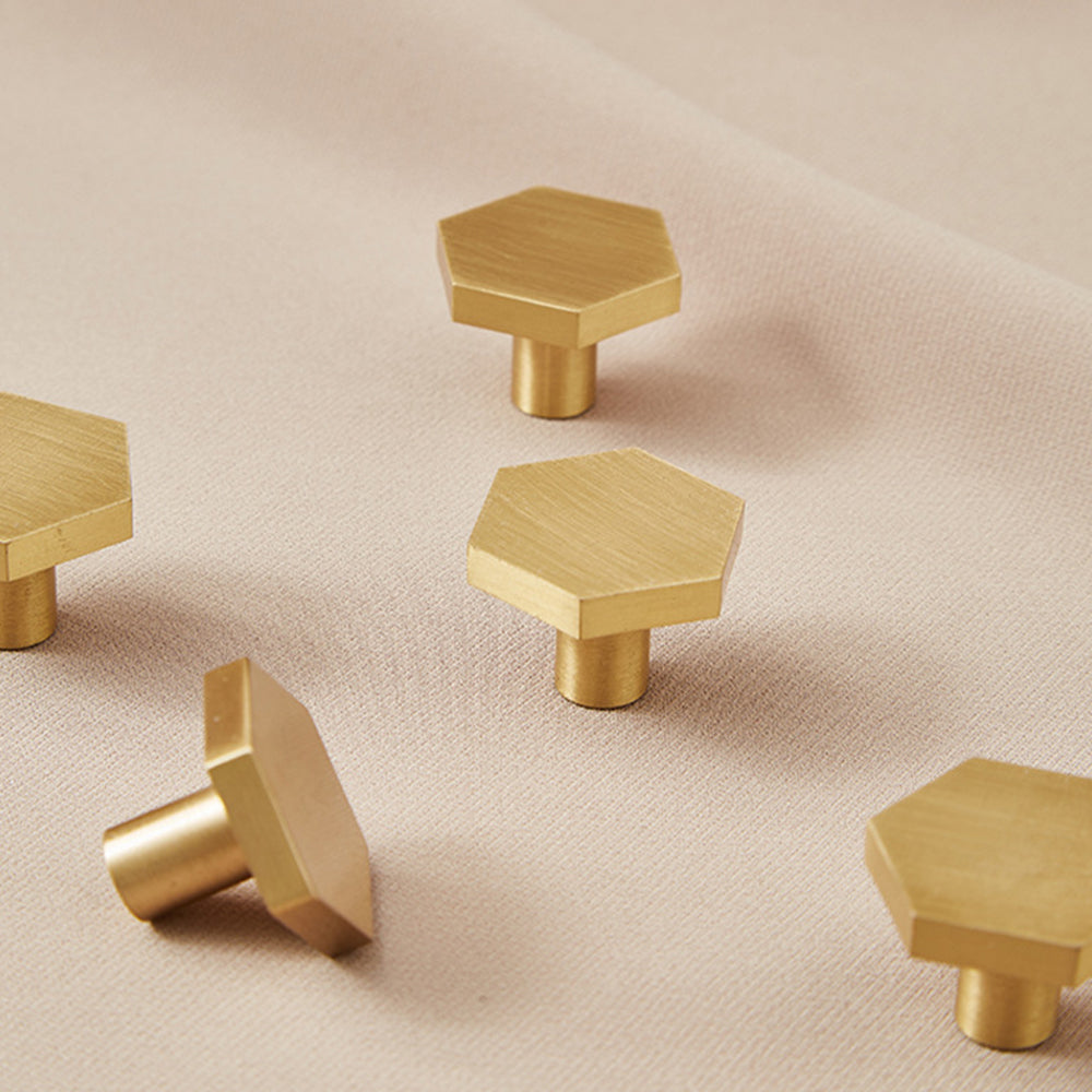 Modern Hexagon T-Bar Cupboard Handles in Brushed Gold