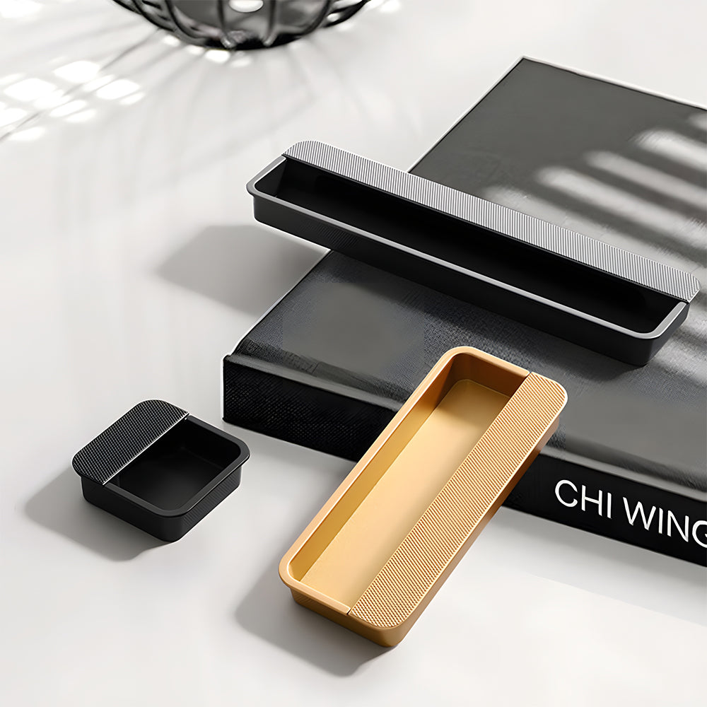 Modern Knurled Rectangular Recessed Cupboard Handles for Sliding Doors