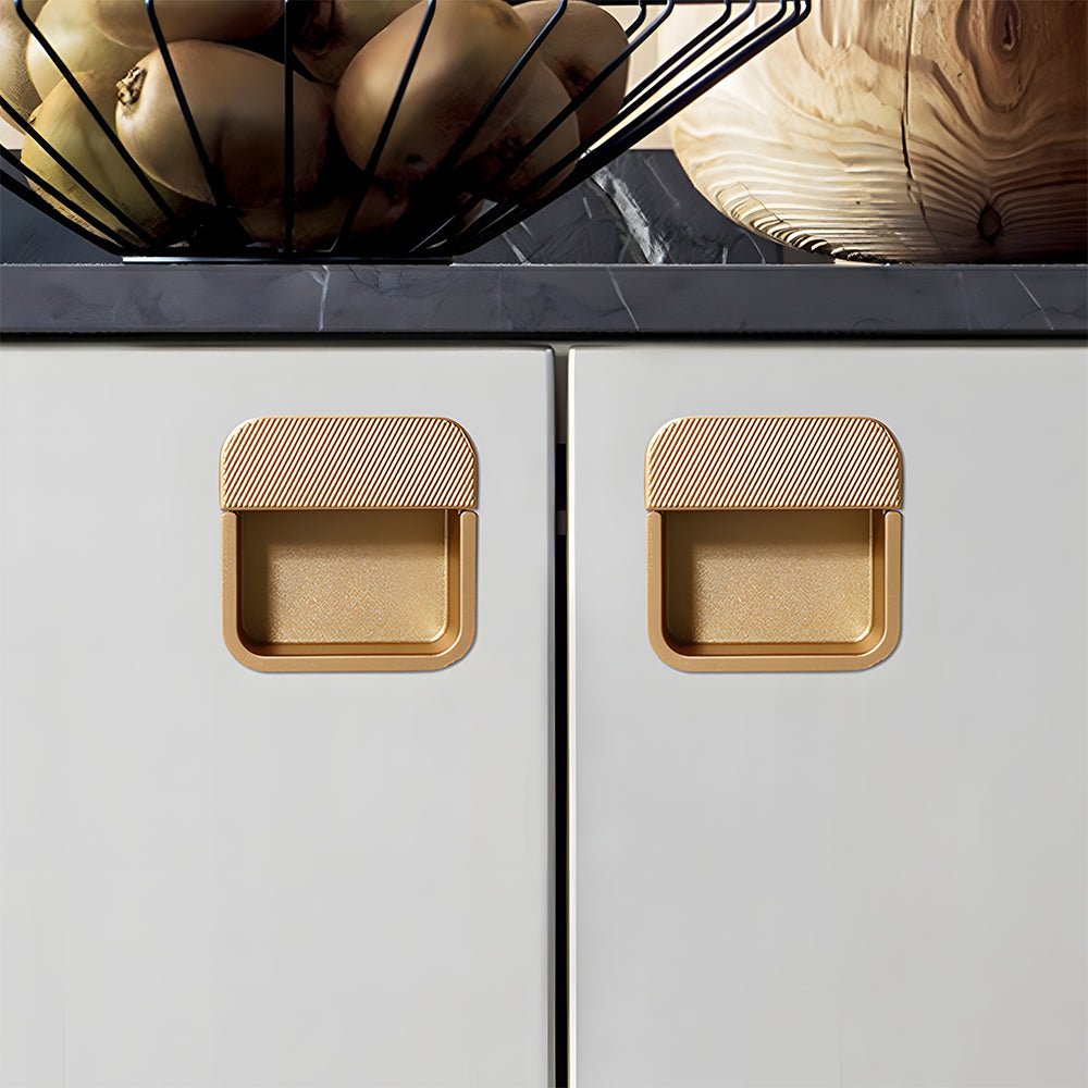 Modern Knurled Rectangular Recessed Cupboard Handles for Sliding Doors