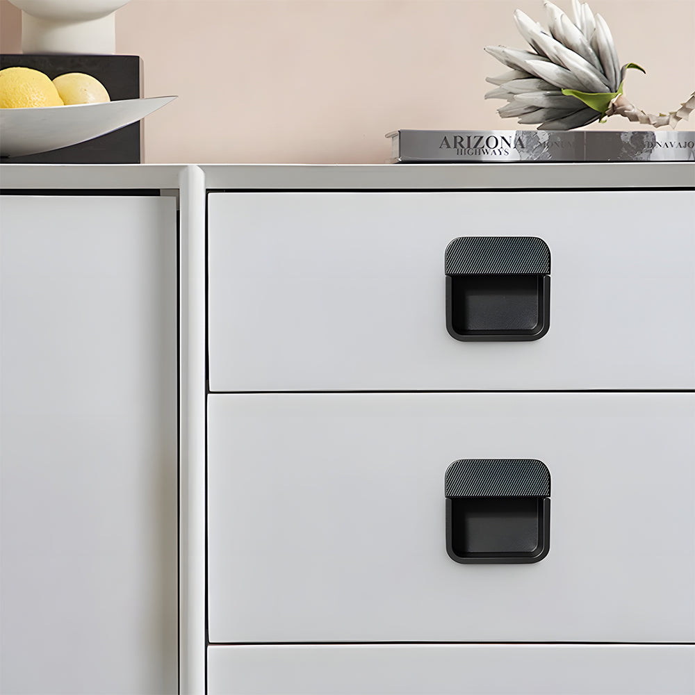 Modern Knurled Rectangular Recessed Cupboard Handles for Sliding Doors