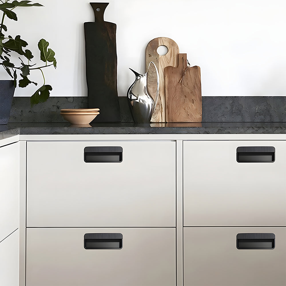 Modern Knurled Rectangular Recessed Cupboard Handles for Sliding Doors