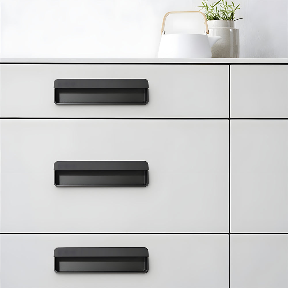 Modern Knurled Rectangular Recessed Cupboard Handles for Sliding Doors