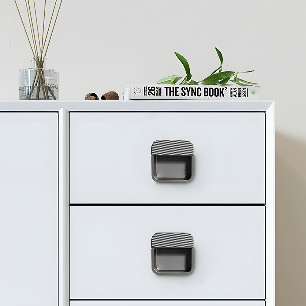 Modern Knurled Rectangular Recessed Cupboard Handles for Sliding Doors