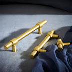 Modern Knurled Solid Brass T-Bar Cupboard Handles