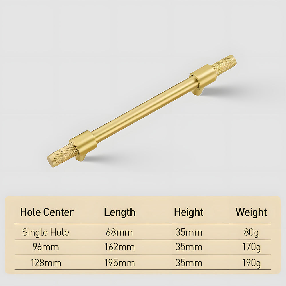 Modern Knurled Solid Brass T-Bar Cupboard Handles