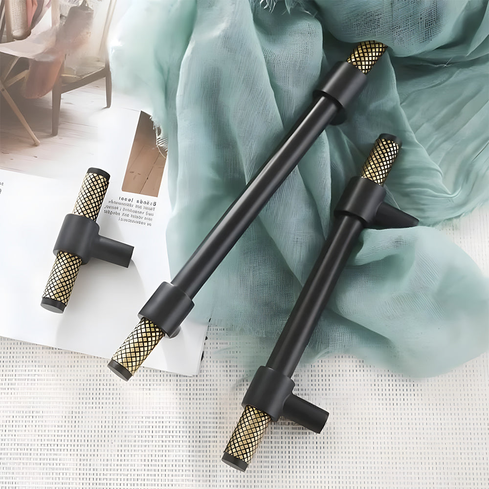 Modern Knurled Solid Brass T-Bar Cupboard Handles