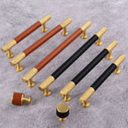 Modern Leather and Brass T-Bar Drawer Handles and Knobs