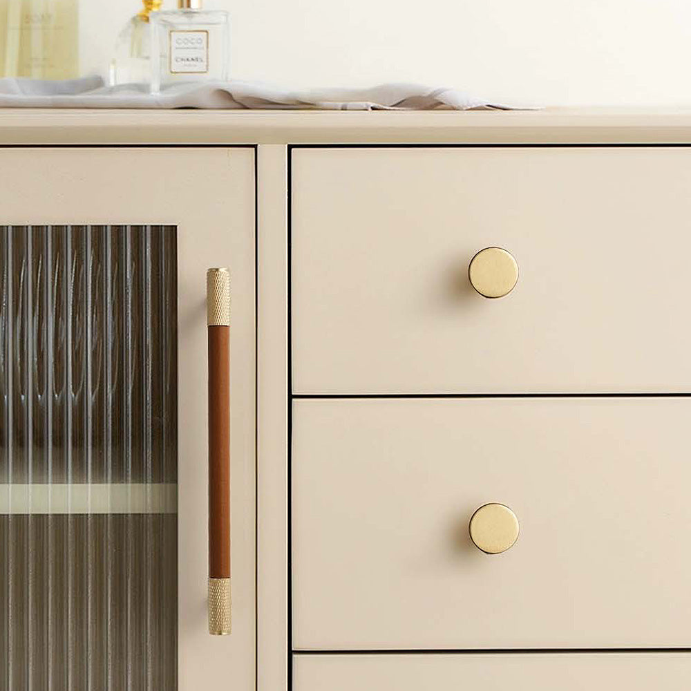 Modern Leather and Brass T-Bar Drawer Handles and Knobs