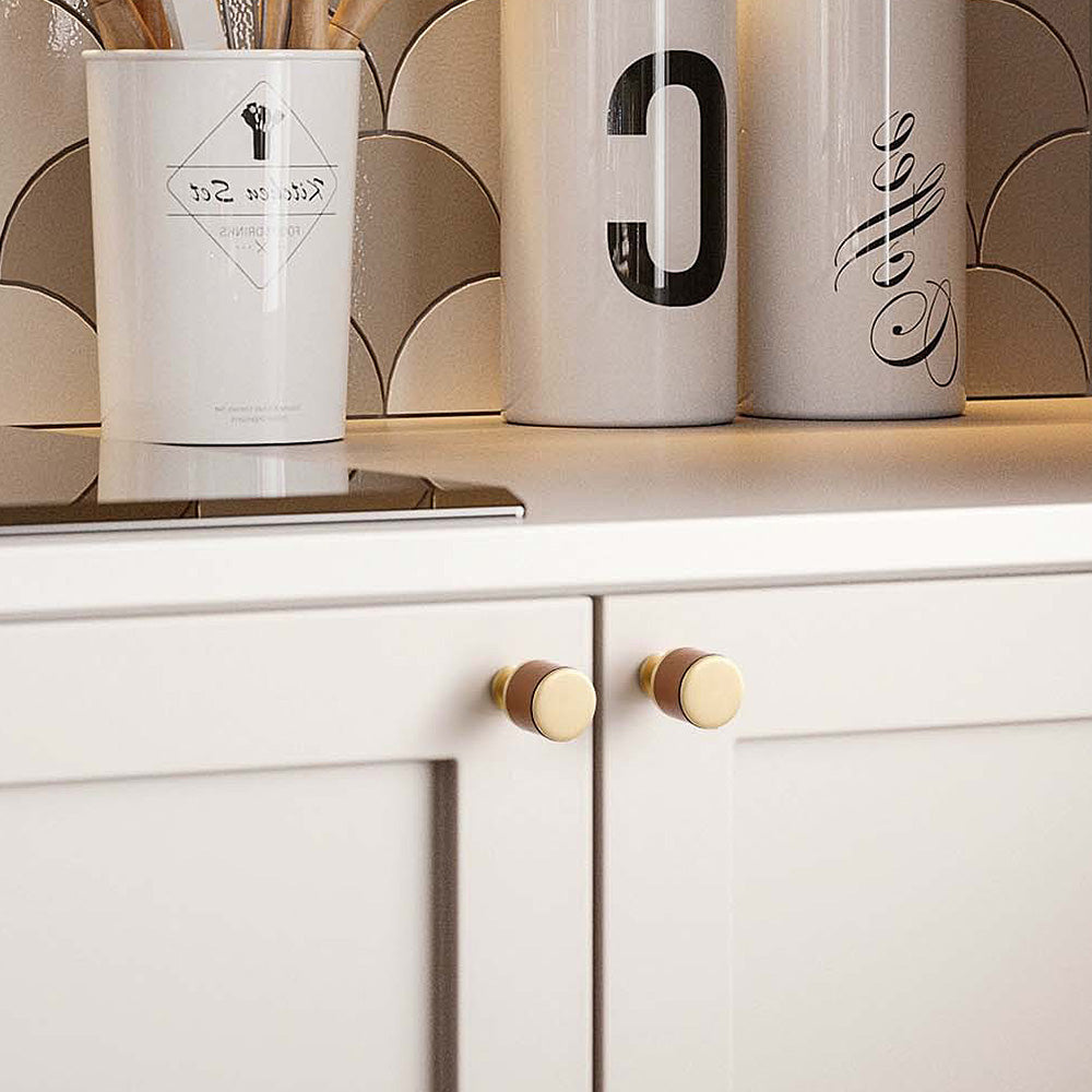 Modern Leather and Brass T-Bar Drawer Handles and Knobs