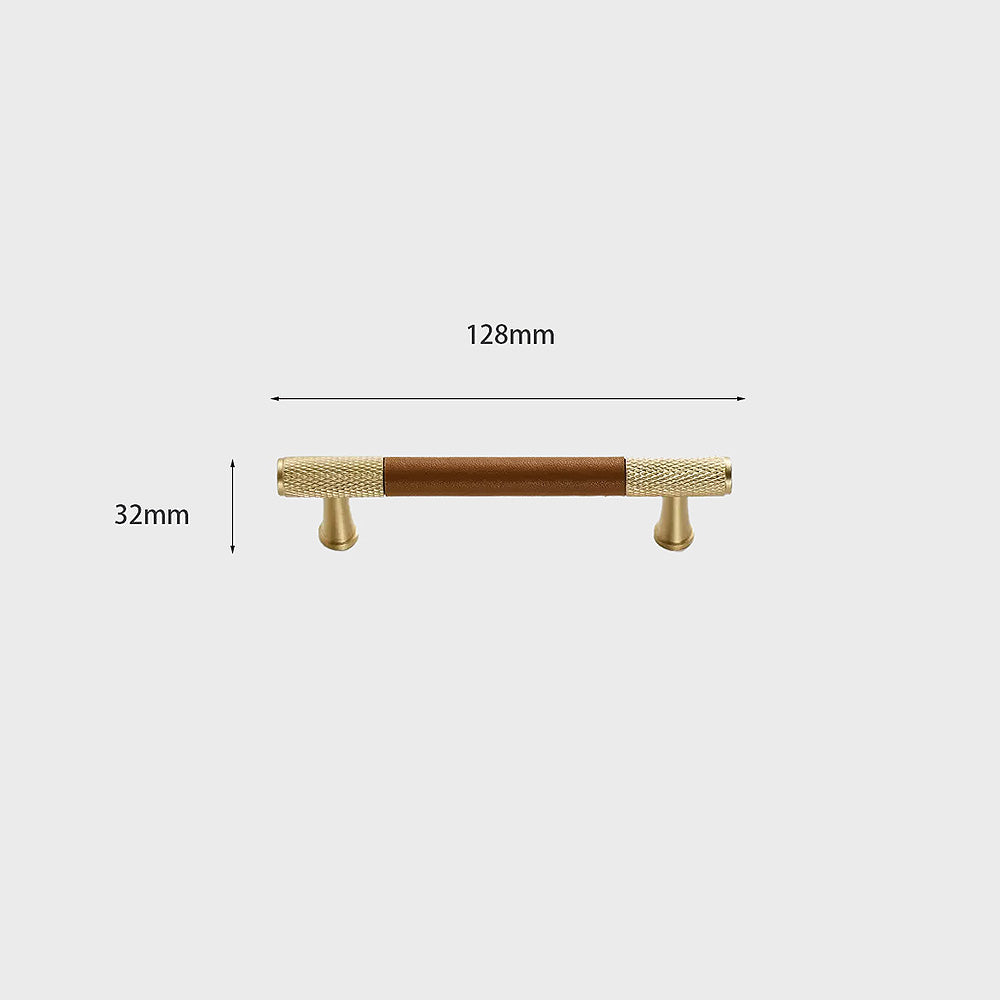 Modern Leather and Brass T-Bar Drawer Handles and Knobs