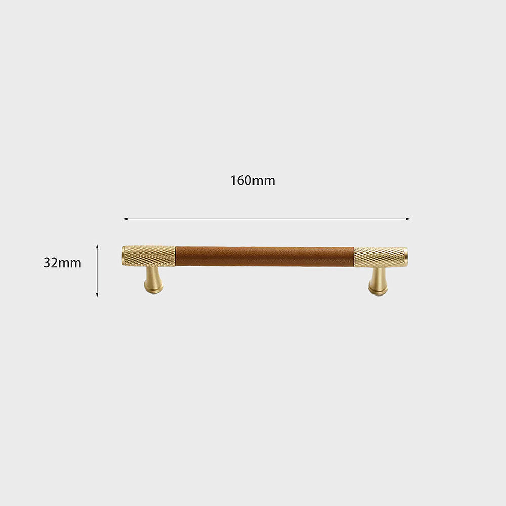 Modern Leather and Brass T-Bar Drawer Handles and Knobs
