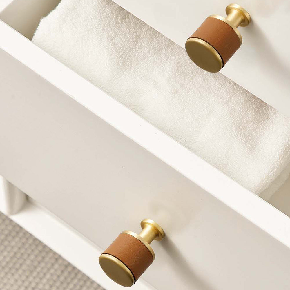 Modern Leather and Brass T-Bar Drawer Handles and Knobs