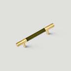 Modern Leather & Solid Brass T-Bar Cupboard Handles & Knobs