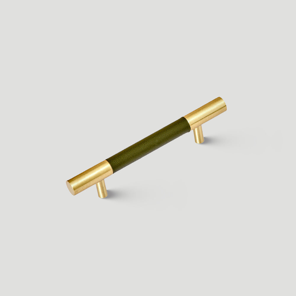 Modern Leather & Solid Brass T-Bar Cupboard Handles & Knobs