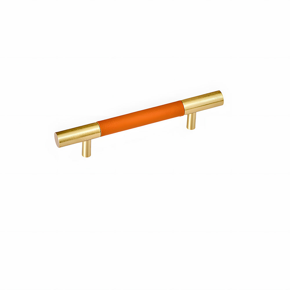 Modern Leather & Solid Brass T-Bar Cupboard Handles & Knobs