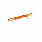 Modern Leather & Solid Brass T-Bar Cupboard Handles & Knobs