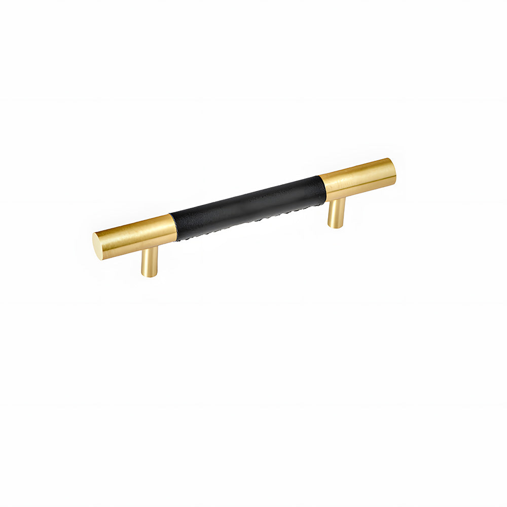 Modern Leather & Solid Brass T-Bar Cupboard Handles & Knobs