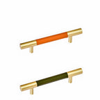 Modern Leather & Solid Brass T-Bar Cupboard Handles & Knobs