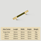 Modern Leather & Solid Brass T-Bar Cupboard Handles & Knobs