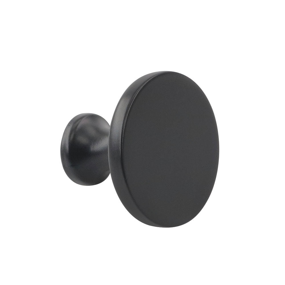Modern Matt Black Flat-Top Round Cupboard Knobs